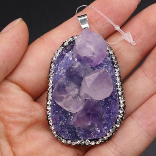 Natural Stone Charm Pendant Amethysts Bud Egg Shape for Jewelry Making DIY Bracelet Earring Necklace Accessories Size 32x45mm