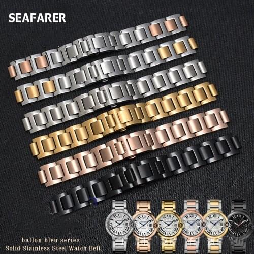 Watchband for Cartier Blue Balloon Strap Stainless Steel Solid Watch With Raised Bracelet Watch Accessories Replacement Band