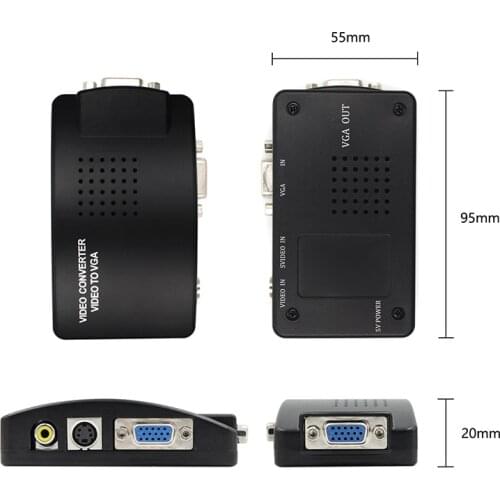 S-video composite RCA AV to VGA Video converter AV/RCA to VGA for TV to PC converter with power adapter or dc cable
