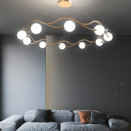 Modern LED Chandelier Lighting AC90V - 260V Living Room Bedroom White Glass Ball Restaurant Indoor Deco Gold Hanging Lamp
