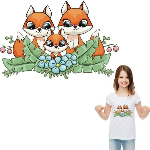 Thermal Transfer Cartoon Fox Family Stickers Fashion Heat Transfer Clothes Iron On Diy Accessory Fabric Patches