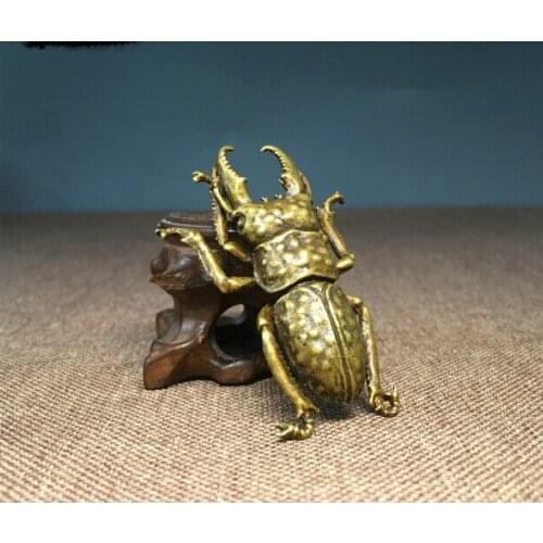 Top grade Vintage pure copper beetle small ornament solid brass sculpture cattle insect desktop accessories
