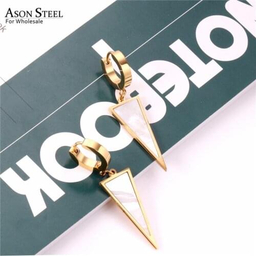 ASONSTEEL Trendy Style Triangle Shell Drop Earrings for Women Stainless Steel Gold/Silver Color Hoop Jewelry Party Daily Wear