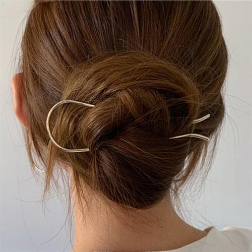 2021 New Japan Trendy Golden Silver Color Rose Gold Metal Geometric U Shape Fork Hairpins Headwear Accessories for Women