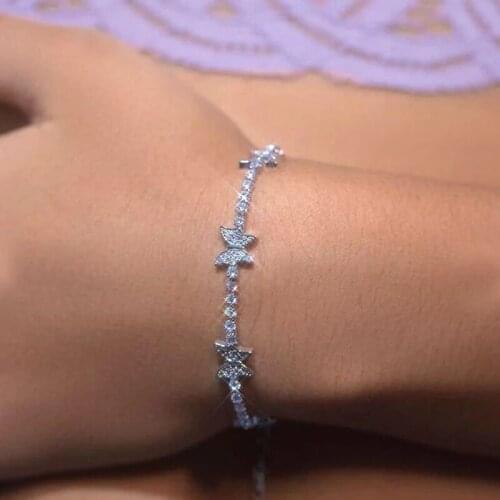 NEW Iced Out Bling 2mm CZ Tennis Chain Butterfly Bracelet Luxury Animal Charm Silver Color Bracelet Women Hiphop Fashion Jewelry