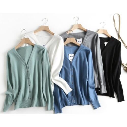 ON sale 2021 Spring Autumn women knitted Button Up soft cardigan sweater V neck Knitted top korean long sleeve Female Cashmere