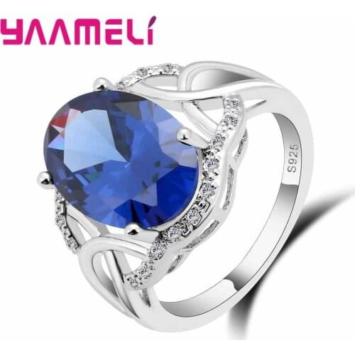 Charmming Oval Stone Design Women Wedding Promise Ring 925 Sterling Silver Fashion Jewelry with White Blue Cubic Zircon