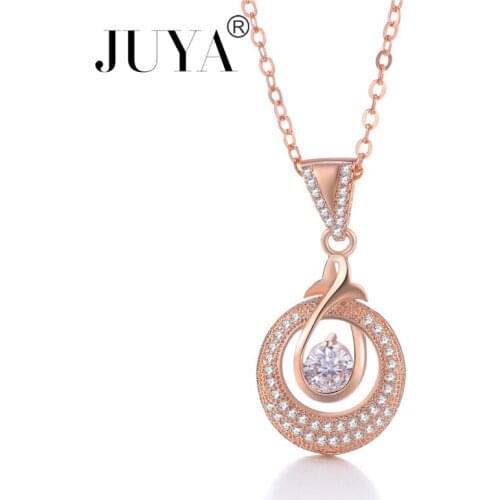 High quality copper inlay zirconia round pendant necklace for women rose gold chain necklaces pendants collier femme 2018