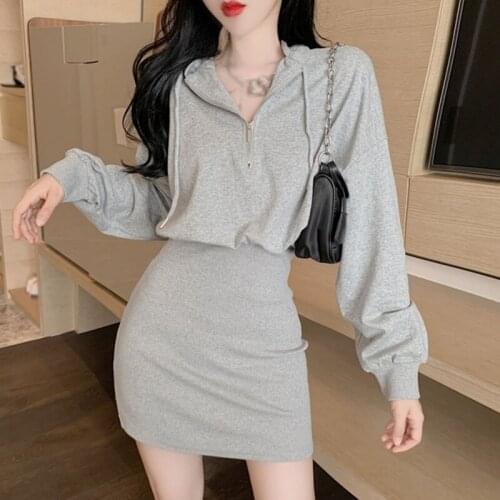 Fashion Hooded Long Sleeve Pencil Dress Women 2020 Autumn Winter Bodycon Elegant Office Female Dresses
