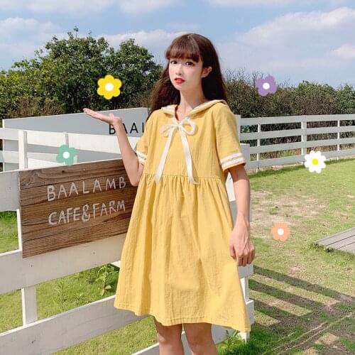 Preppy Style Women Dress Sweet Sailor Collar Bow Vintage Dresses For Slim Lady Mori Girl Mini Dresses Vestidos Autumn Spring