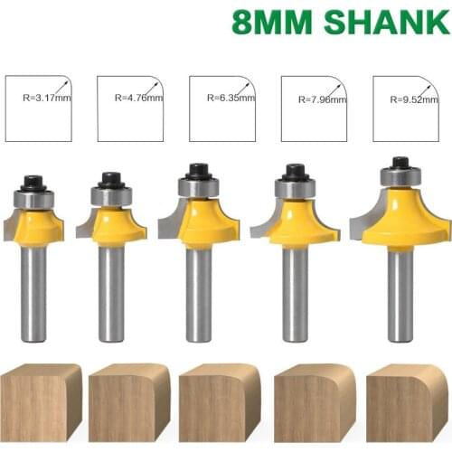 1/5PCS 8mm Shank Corner Round Over Router Bit with Bearing Milling Cutter for Wood Woodworking Tool Tungsten Carbide