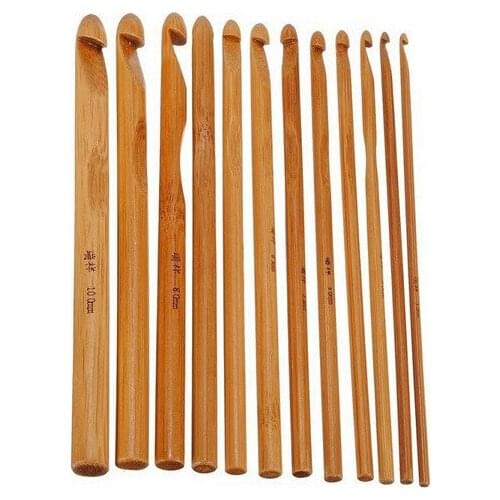 100Set 12-Size 3mm-10mm Knit Weave Yarn Craft Knitting Needle Bamboo Handle Crochet Hooks Sewing Needles