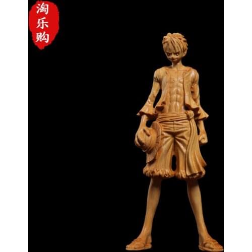 18CM Classic Anime One-piece Wood Carving Thuja Boxwood Monkey D Luffy Action Humanoid Model Crafts Boxed Toys Childrens Gifts