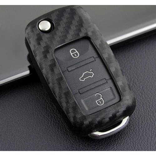 1X Fiber Key Case For Volkswagen Key Case Folding Shell Buckle Golf 6 MK6 Beetle Jetta Passat (B7) Carbon