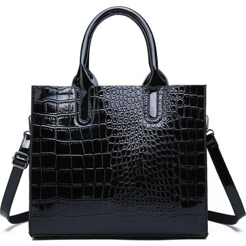 2021sets High Quality Patent Leather Women Handbags Black Luxury Composite Bag Fashion tote bag+messenger crossbody bags