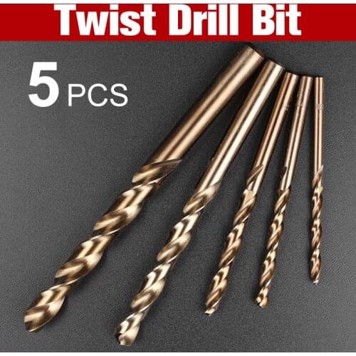 5pcs Metal Handle Straight Handle with Drill High Speed Steel All Grinding Twist Drill Stainless Steel M35 Cobalt Drill Set