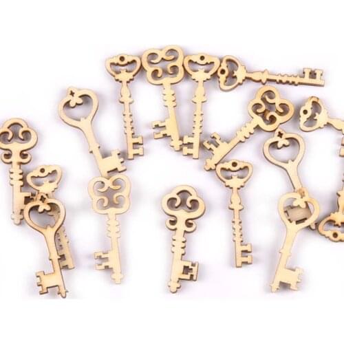 50pcs Natural Wooden Key Pattern Crafts For Home Decoration DIY Embellishment Handmade Scrapbooking Woodwork 16x36mm M1773