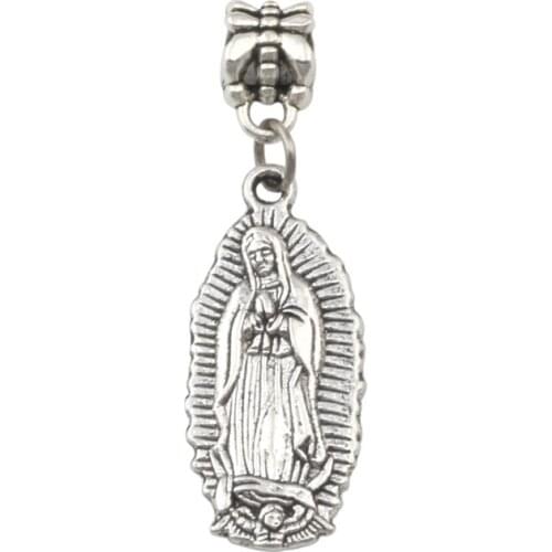 50pcs/lot Zinc alloy Virgin Mary Charm Big Hole Dangle European Beads Fit Charm Bracelet Jewelry DIY 12.5x31mm A-379a