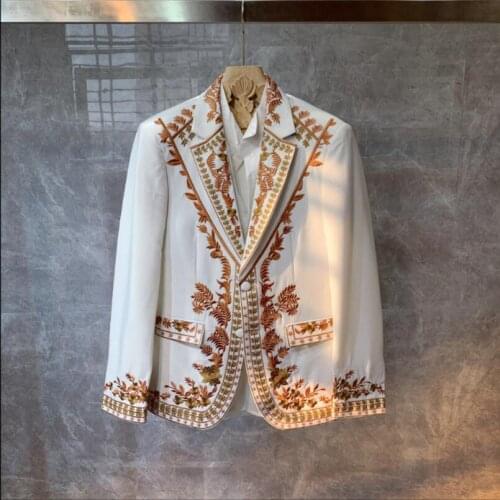 Spring and Autumn Blazers Men Suits British High-Level Dress White Embroidery Jacket Trendy Fashion Slim Clothing
