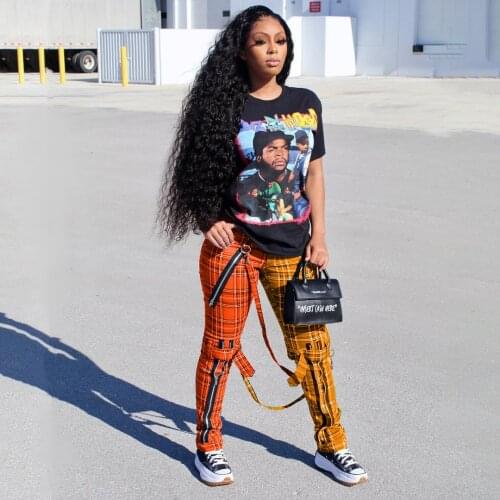 Hirigin Color Block Plaid Print Zipper Cargo Pants Women Streetwear Sweatpants Y2k High Waist Joggers Casual Trousers