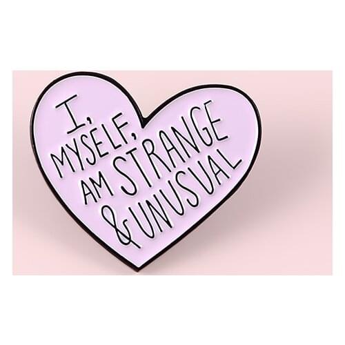 I myself am strange & unusual Heart Enamel Brooches Beetlejuice Badge Friendship Halloween Movie Jewelry Lapel Pins For Friends