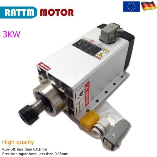 Square Quality 3KW Air cooled CNC Lathe Spindle Motor ER20 runout-off 0.01mm 220V 4 Ceramic bearing 12A for Wood carving