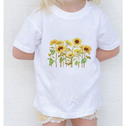 New Summer Birthday Tshirt Tops Surprise Retro Painting Sunflower Plant Printed Kids T Shirt For Boys 24M-9T Girls Shirt Kawaii