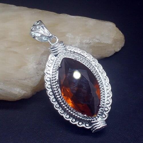 Gemstonefactory Jewelry Big Promotion 925 Silver Marquise Honey Topaz Fancy Women Ladies Mom Gifts Necklace Pendant 20213946