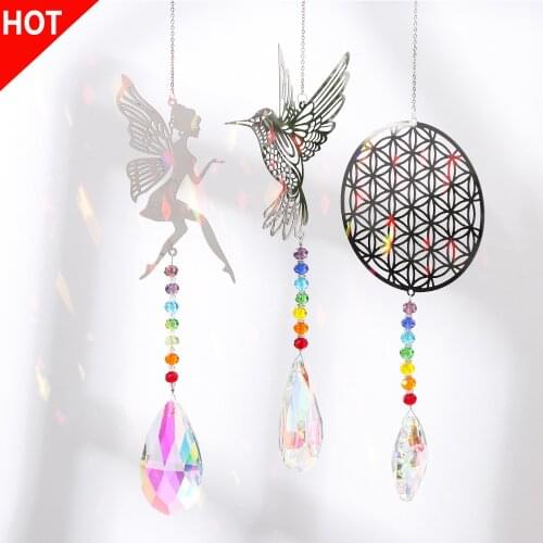 Crystal Pendants Prisms Hanging Glass Chandelier Butterfly Pattern Wind Chimes Rainbow Chaser Home Window Curtains Garden Decor