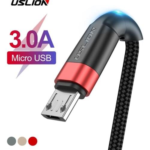 USLION Micro USB Cable for Xiaomi Redmi Note 5 Pro 1m 2m 3A QC3.0 USB Charging Data Cable for Samsung S7 Mobile Phone Charger