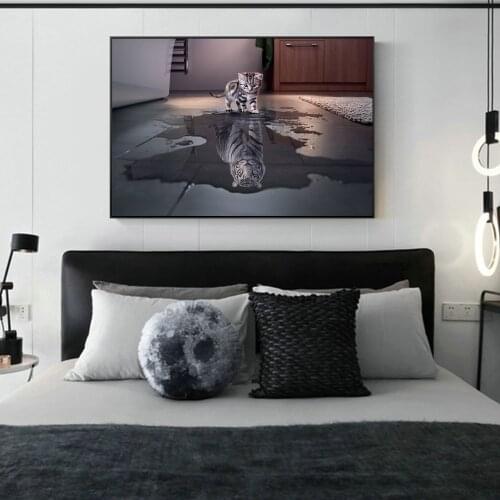 Cat With Tiger Wall Paintings Print On Canvas Art Prints Animals Posters And Prints Modern Wall Pictures For Kids Room Cuadros