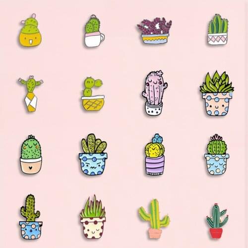 Potted Plant Collection Enamel Pin Cactus Succulents Brooch Denim Jeans Shirt Bag Plant Jewelry Gift for Friends Children