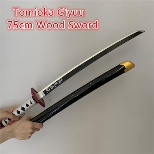 FigureCrazy 75cm Demon Slayer Cosplay Sword 1:1 Tomioka Giyuu Black Purple Sowrd Anime Ninja Knife Weapon Wood Prop Model