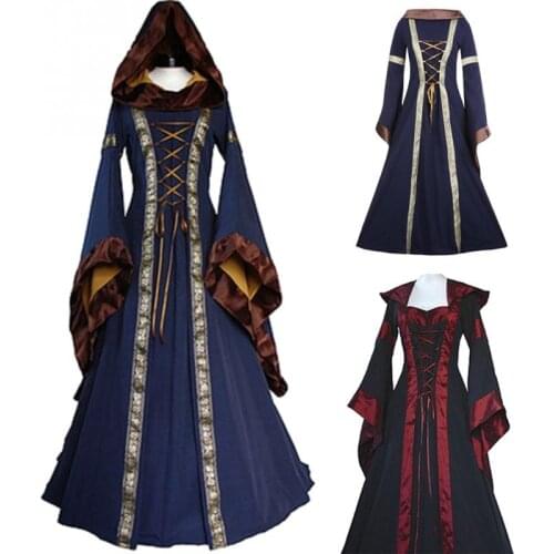 Halloween Cosplay Costumes Scary Vampire Witch Costume for Women Medieval Victorian Masquerade Costume Black Fancy Maxi Dress