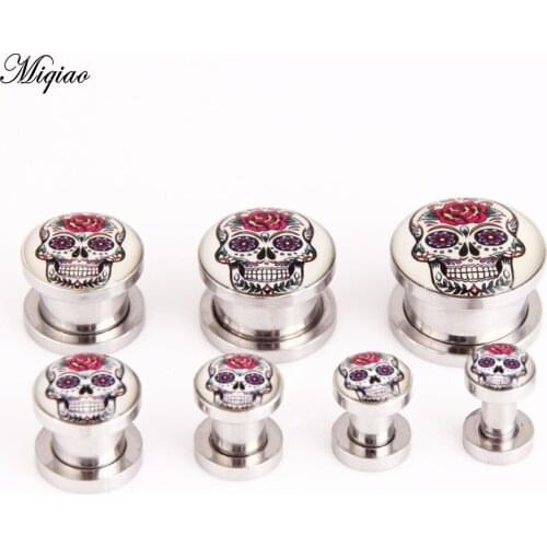 Miqiao 1 piece Flower Skull Oil Drop Metal Ear Enlarging Ear Auricle Ear Stud Piercing Jewelry ear plug