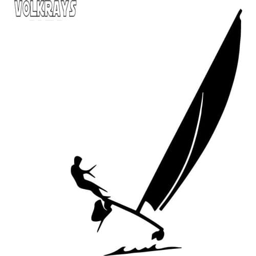 Volkrays Fashion Car Sticker Catamaran Hobie Cat Sailing Ocean Accessories Reflective Vinyl Decal Black/Silver,16cm*10cm