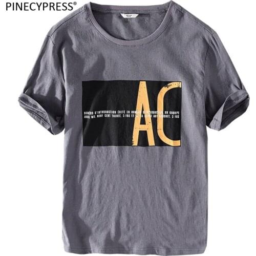 Linen Viscose Fiber Breathable Anti-static Soft Quality Fashion Letters Man T Shirt Summer Grey Short Sleeve O-neck Men T-shirt