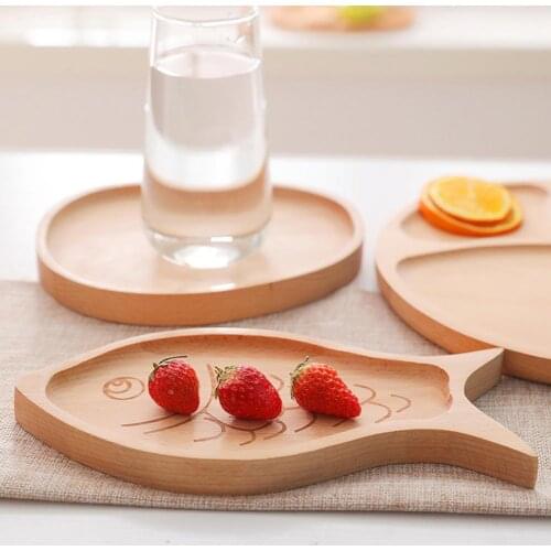 Dinner Plate Creative Multi-use Solid Wood Kitchen Dining Tableware Cartoon Tray for Children