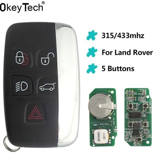 OkeyTech 5 Button 315/433MHZ Remote Car Key For Land Rover Discovery 4 Freelander For Range Rover Sport Evoque Key Fob 2012-2017