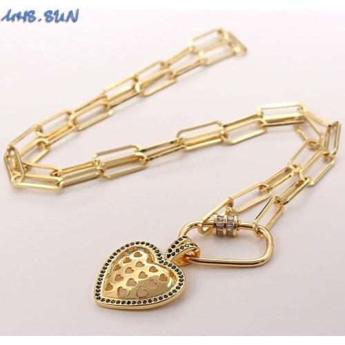 MHS.SUN New Design AAA Zircon Heart Pendant Necklace Women Chunky Chain Necklace With Can Rotatable Clasp CZ Jewelry Party Gift