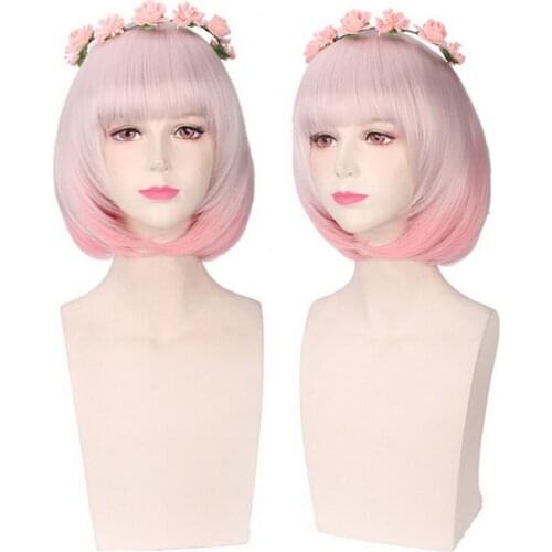 Top Quality Harajuku Lolita Japanese Style Short Ombre Wig Cosplay Costume Synthetic Hair Pink Bob Wigs For Women