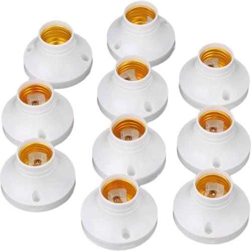 E27 Round Plastic Base Screw Light Bulb Lamp Socket Holder White Pack of 10