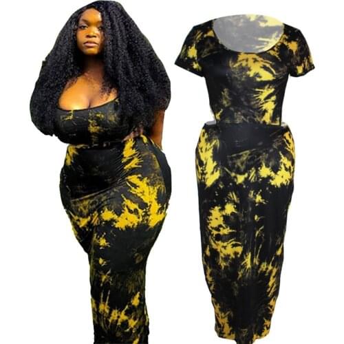 Dress Women Plus Size Summer Long Dresses Bodycon High Waist Streetwear Hollow Out Tie Dye Black Dress Wholesale Dropshipping