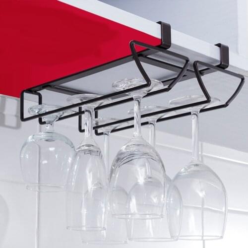 Wine Glass Rack - under Cabinet Stemware Wine Glass Holder Glasses Storage Hanger Metal Organizer for Bar Kitchen Black