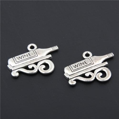 30pcs Diy Red Wine Charm Silver Color Wine Bottle Charm For Jewelry Making A2894