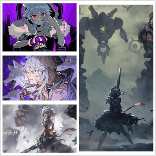 WTQ Retro Poster Genshin Impact Series Anime Girl Canvas Painting Anime Posters Wall Decor Posters Wall Art Picture Home Decor