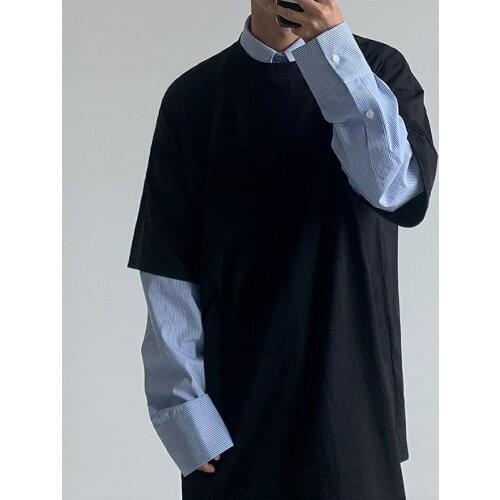 Trend Blouse Mans Single Breast Autumn New Mens Long Sleeve Side Split White Shirt 2021 Fashion Loose Casual Korean