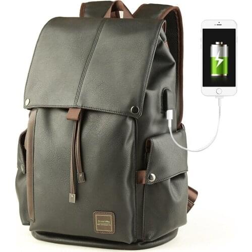 Trendy backpack pu leather mens travel bag fashion mens backpack large-capacity casual student school bag all-match