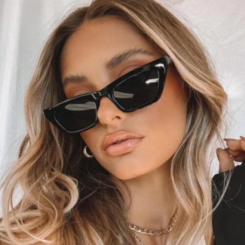 Sexy Retro Cat Eye Sunglasses Women Trendy 2021 Brand Designer Small Black Green Vintage Rectangle Sun Glasses Female Traveling