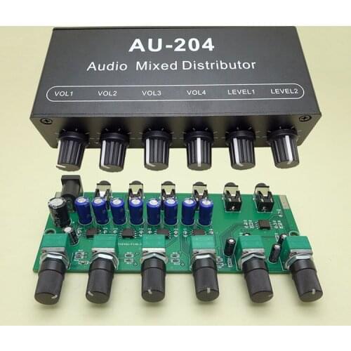 Stereo Audio Mixing One Way Two Inputs Four Outputs Headphone Amplifier Power Amplifier Splitter Two in and Four Out
